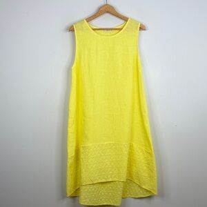 Terzo Millennio Dress Women XL Yellow Linen Eyelet Sleeveless Midi Resortwear